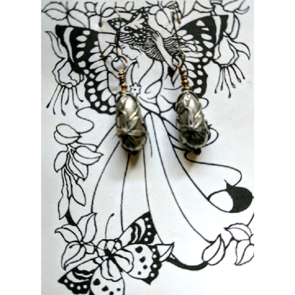 Hand Beaded Earrings w/ Crystal, Glass, Semi Precious Stone Small Bali Silver